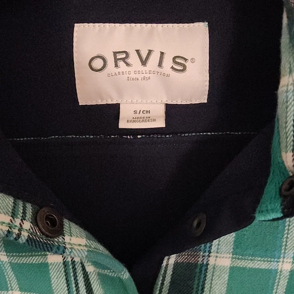 Orvis Teal and Black Plaid Snap Closure Jacket Pockets Sz S